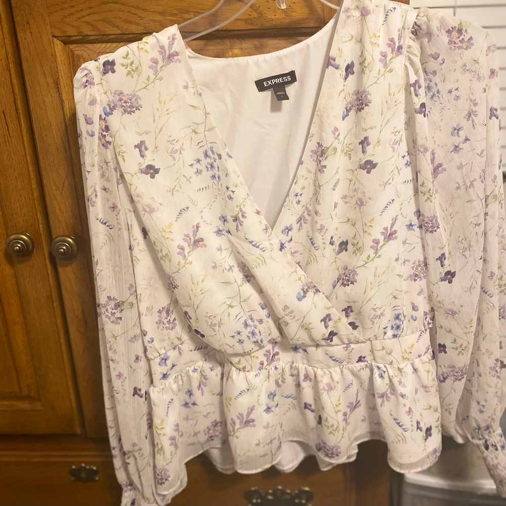 Flowy, white floral blouse from express in size large